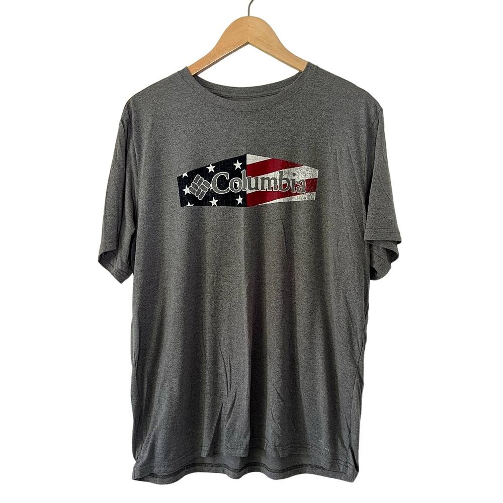 Columbia Men's XL USA Red White Blue Logo Short Sleeve T-shirt Gray